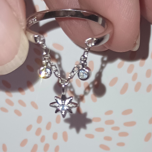 925 Sterling Silver Star Charm Ring - Picture 7 of 12